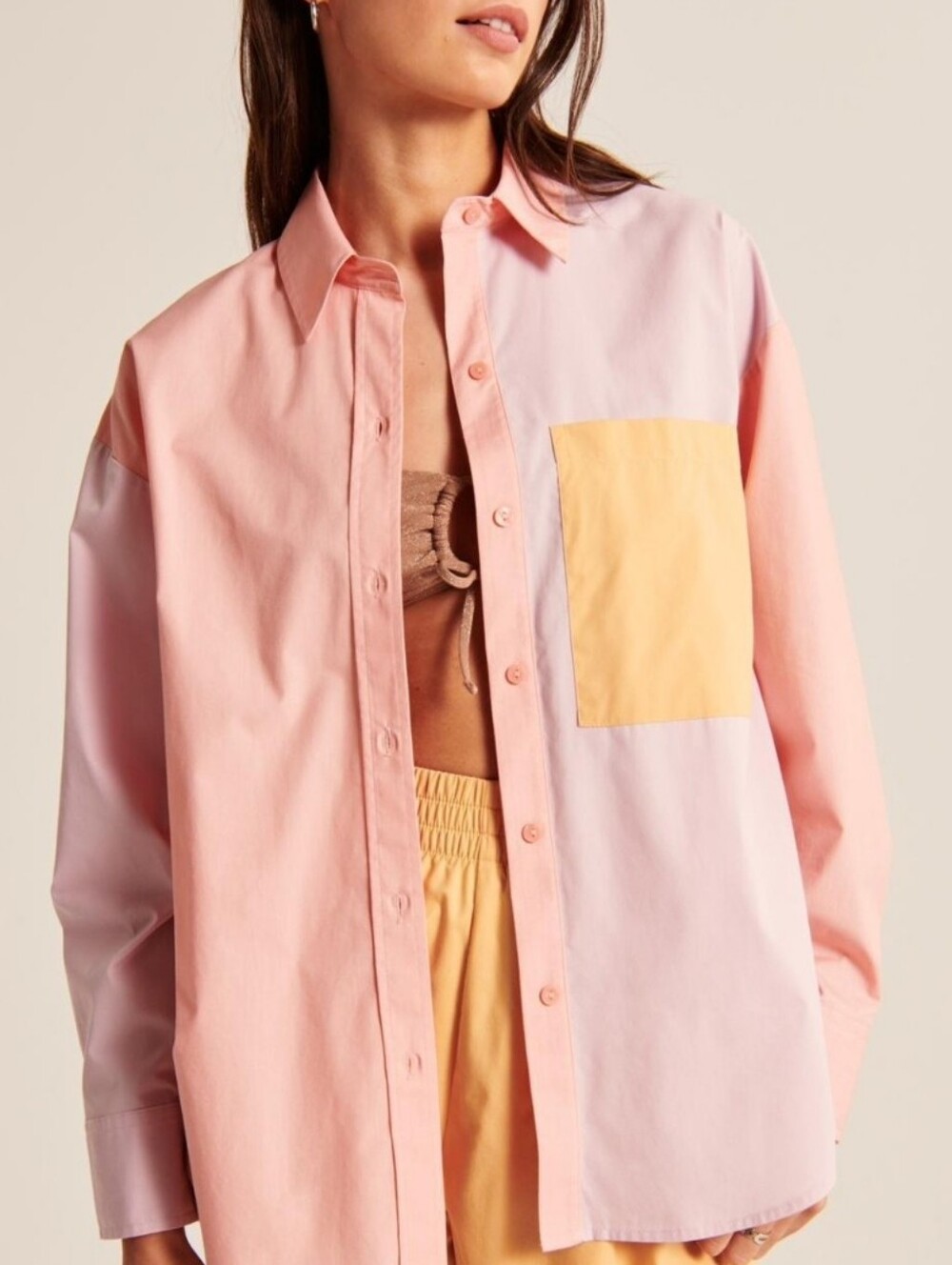 Abercrombie & Fitch Oversized Poplin Colorblock Button Up Shirt Pastel XS EUC